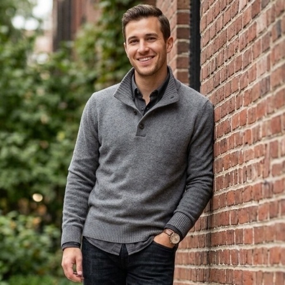 Banana Republic Woolen Button Sweater Mens XL Gray Mock Neck Preppy Heritage